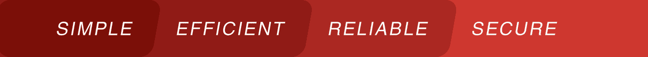 Red banner with the words "Simple", "Efficient", "Reliable" and "Secure" written on it